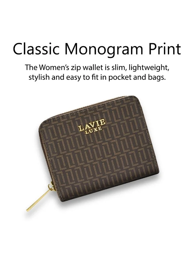 Lavie  Luxe Women's Mono Flap25 small zip around wallet (Coffee) for Women | Best Price UAE